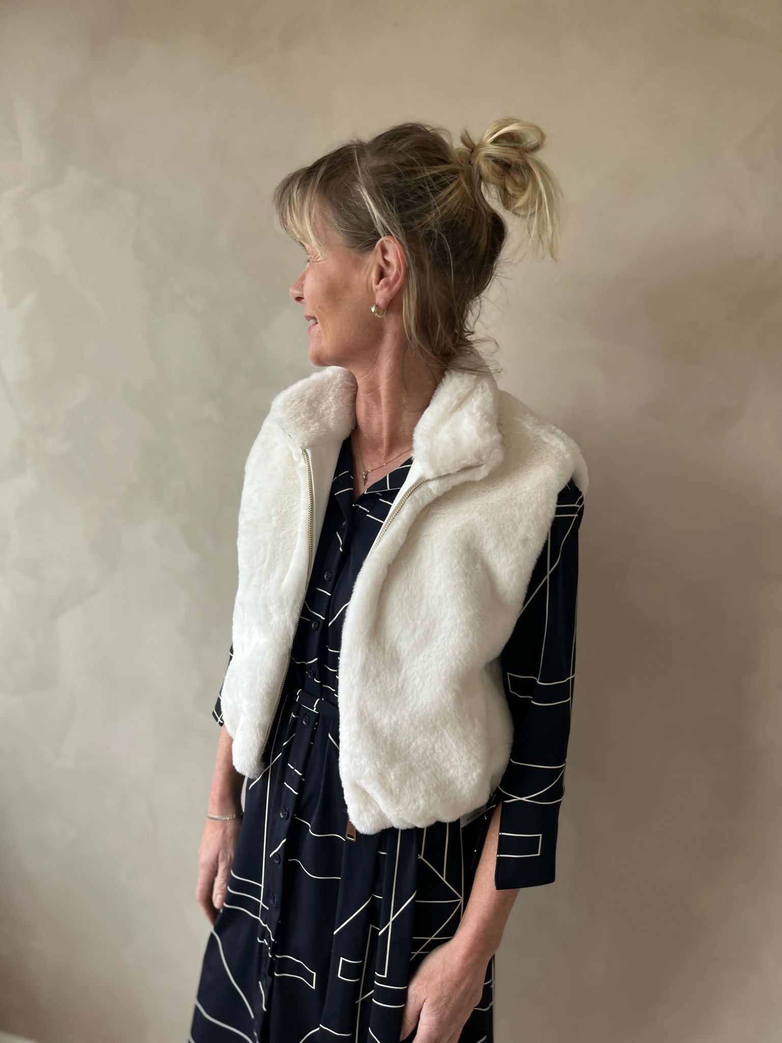 Bodywarmer faux fur offwhite