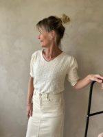 Trui korte mouw v-hals beige