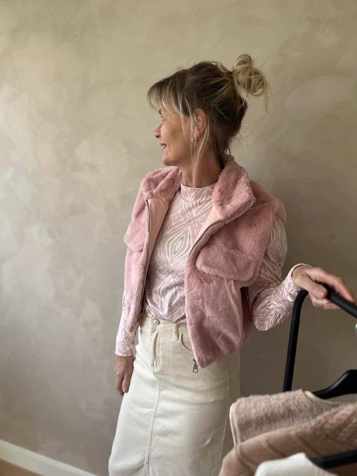 Bodywarmer faux fur licht roze