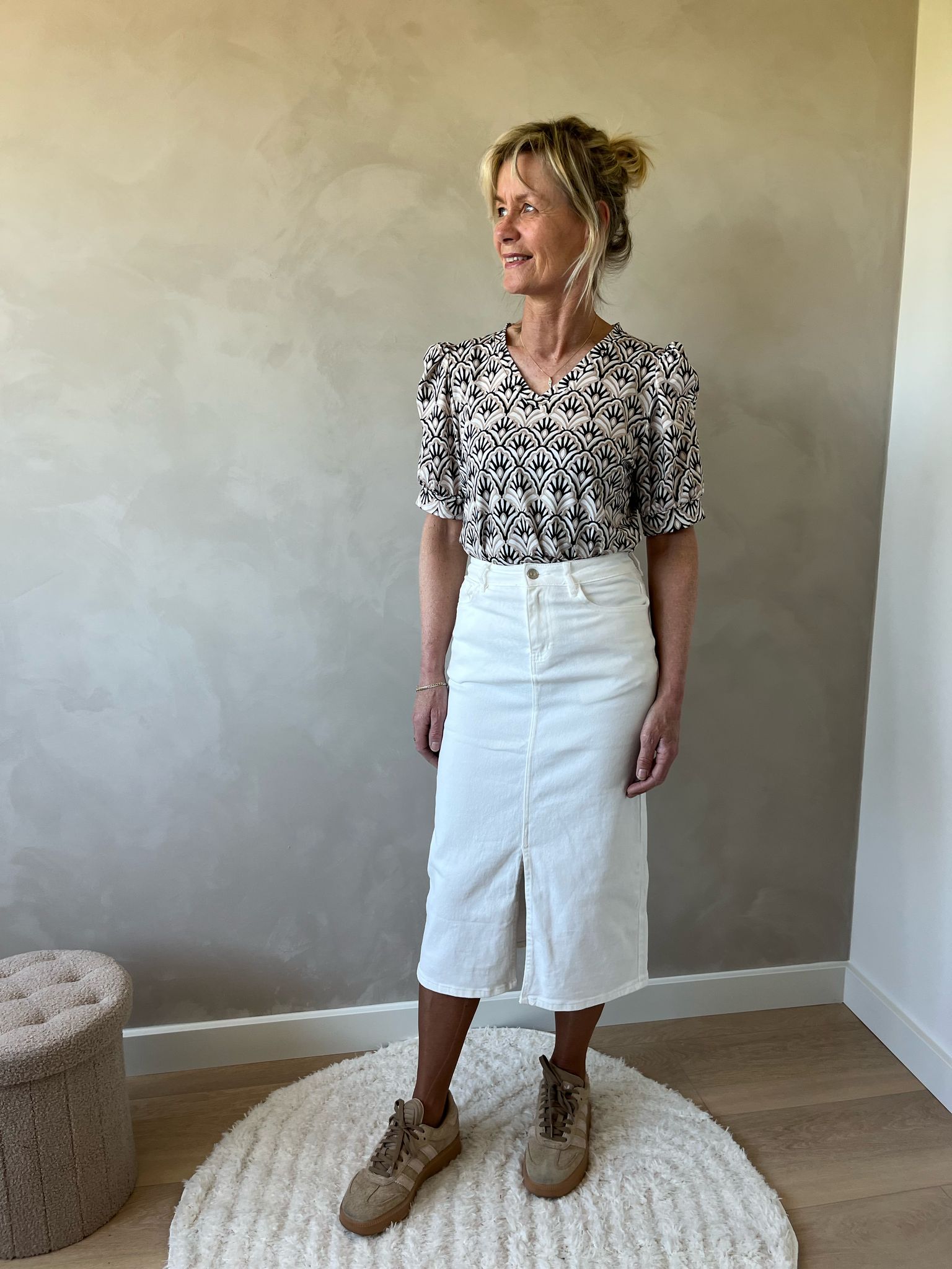 Spijkerrok met split offwhite
