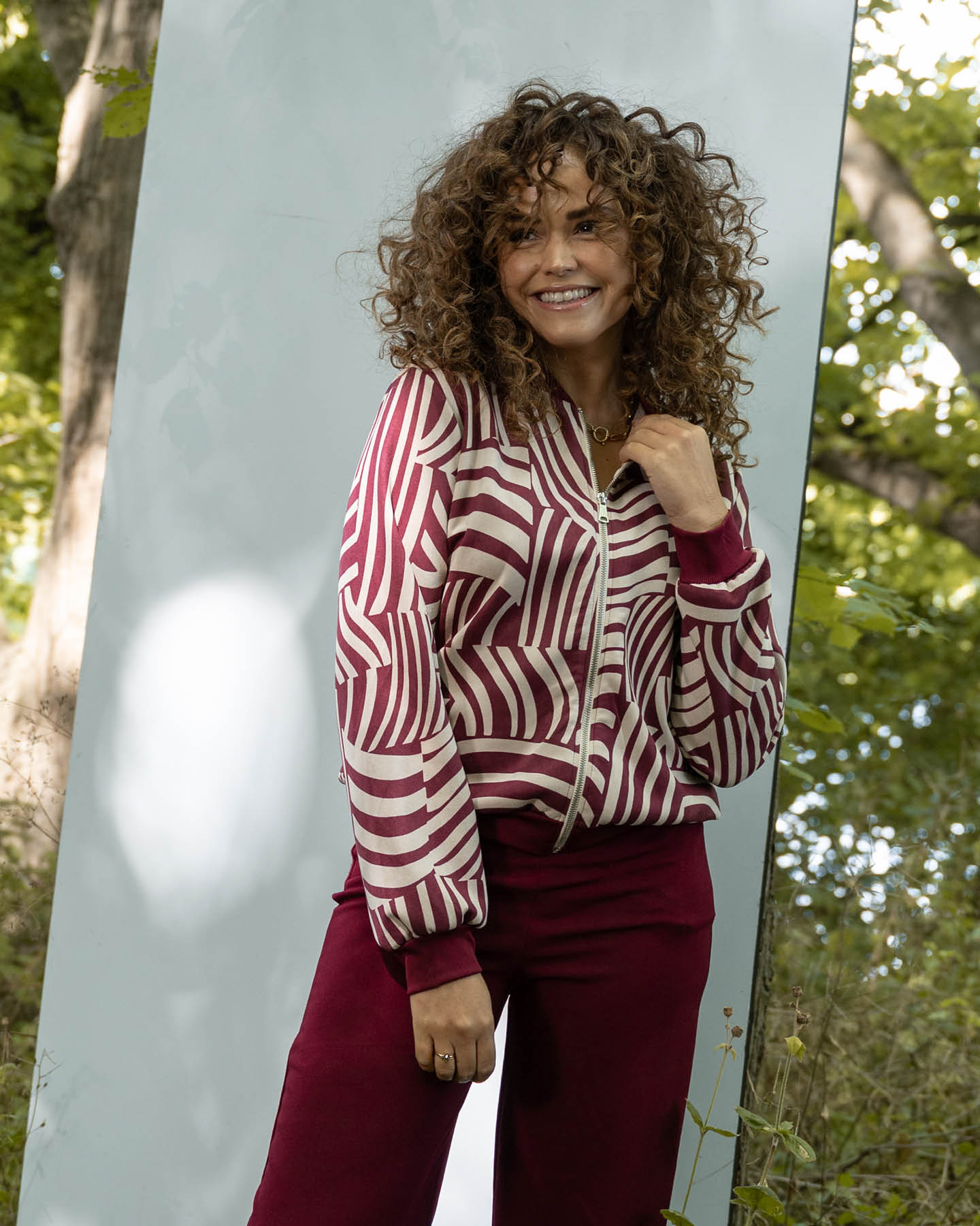 Fos bomberjack bambi patchwork lines burgundy