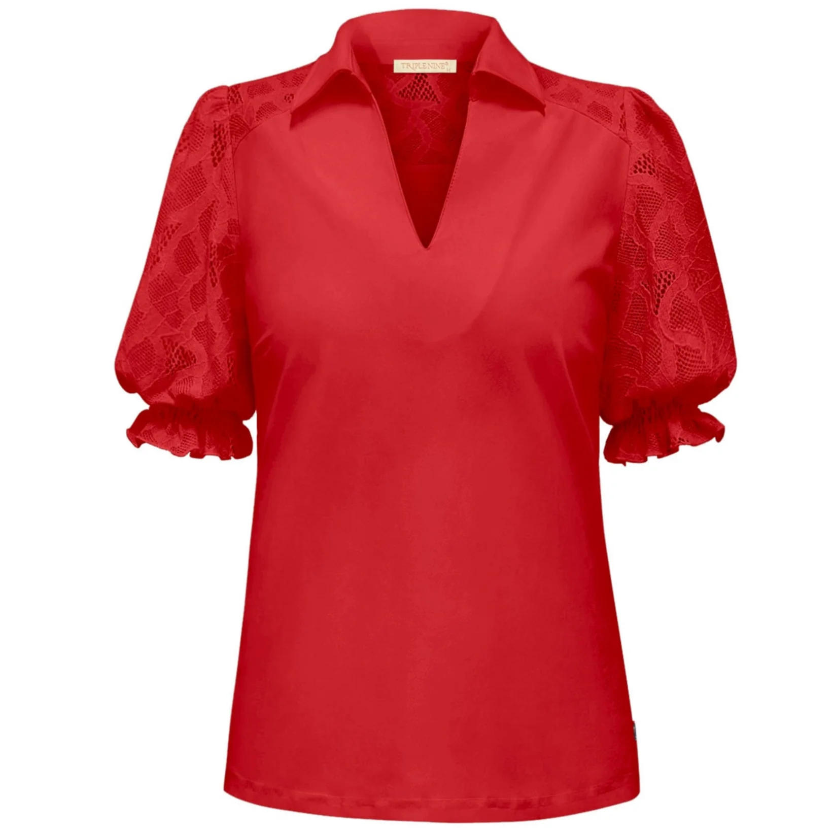 Triple Nine travel blouse crochet red