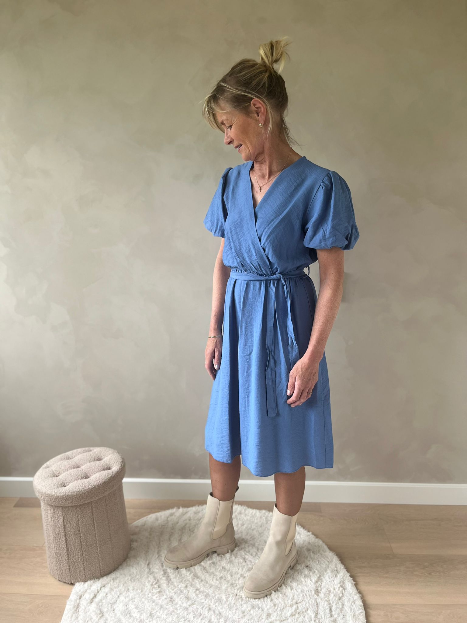 Jurk vaste overslag  blauw denim