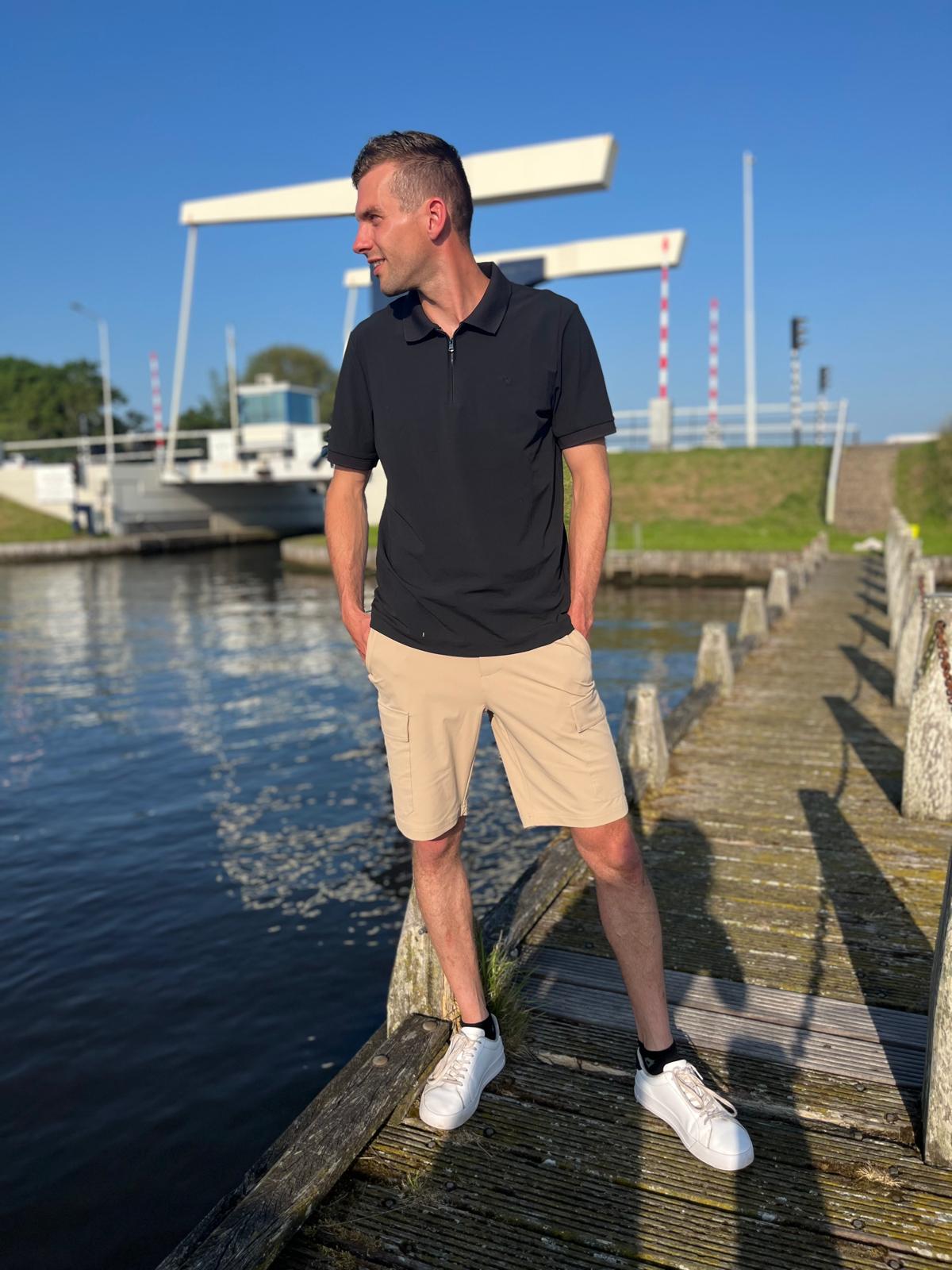 Heren travel polo shirt zip mi piace latte