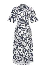 Mi Piace travel jurk wide sleeve flower print dark blue