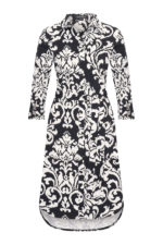 Mi Piace travel jurk drie kwartmouw ornament print black offwhite