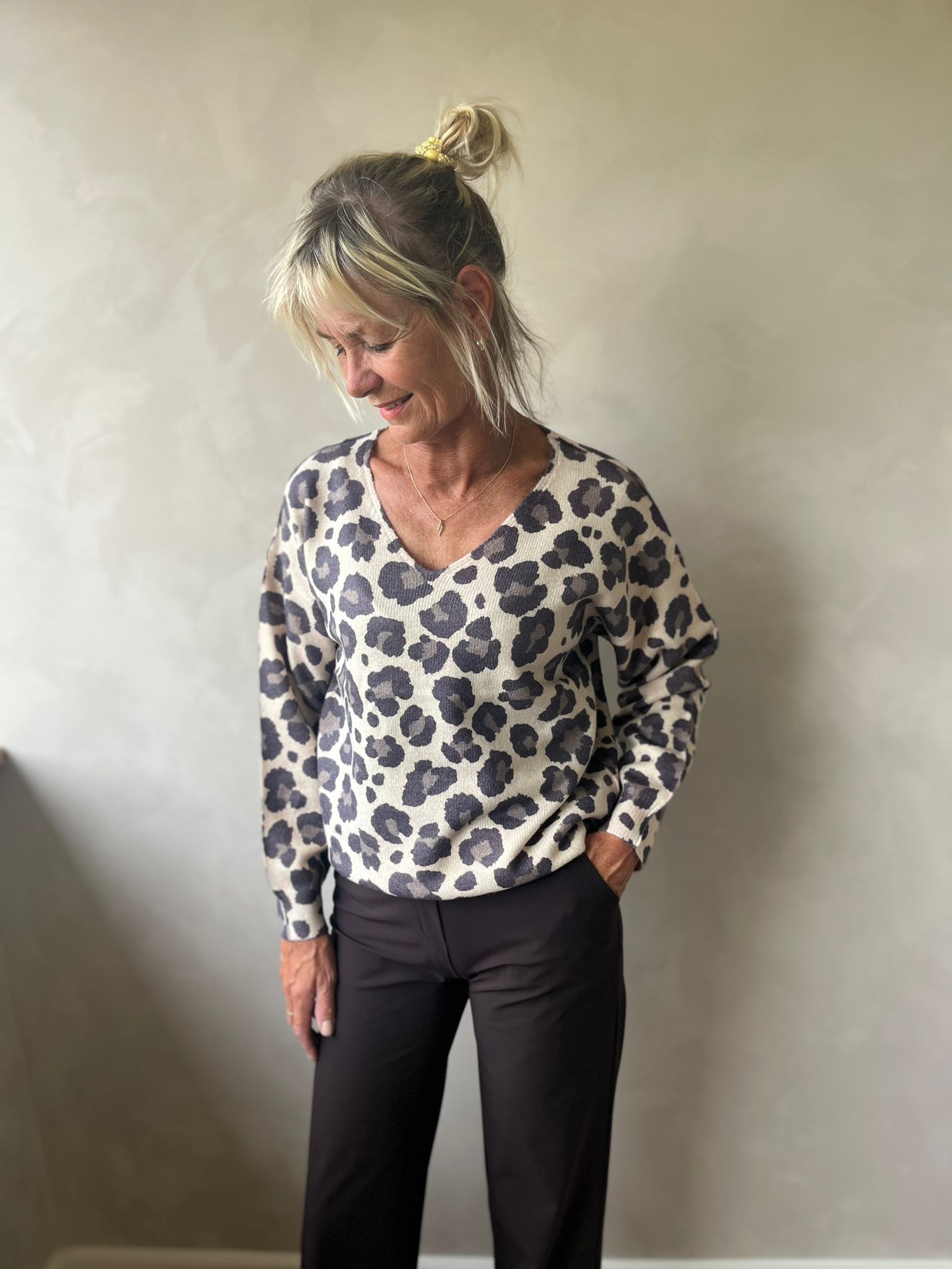 Olo sweater leopard bruin beige