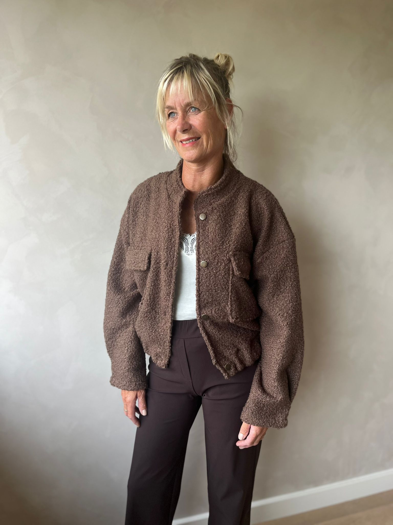 Teddy bomber jas donkerbruin