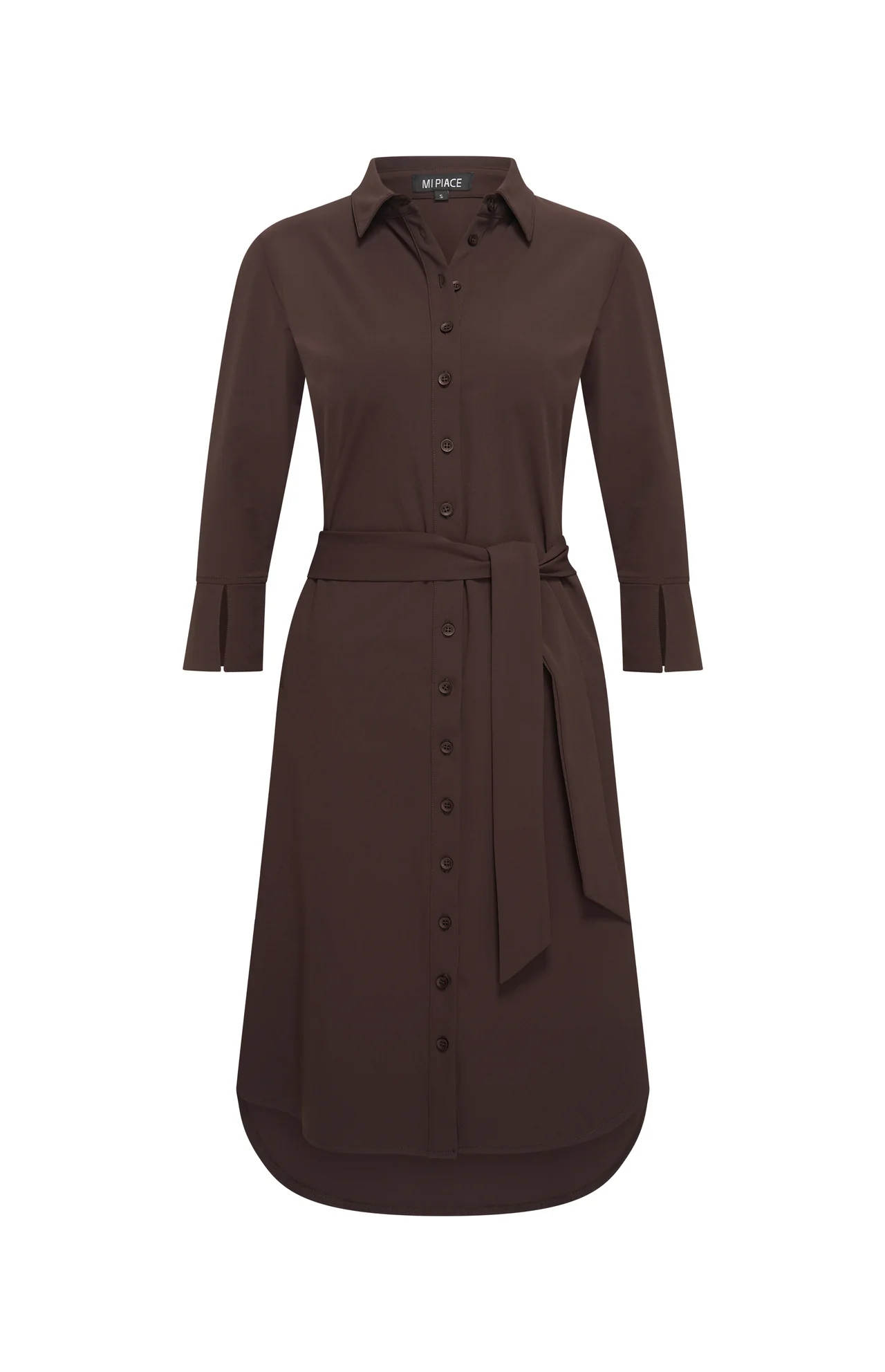 Mi Piace travel jurk drie kwart mouw espresso