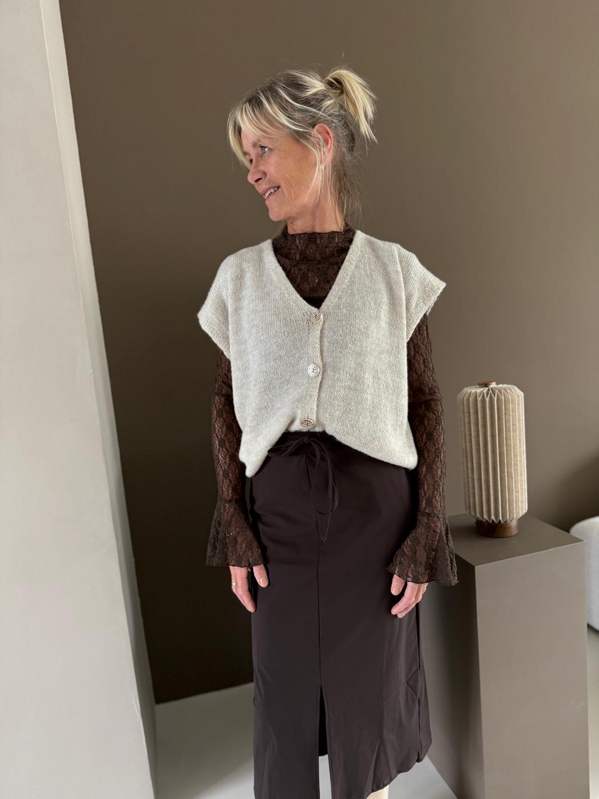 Kanten coltop donkerbruin