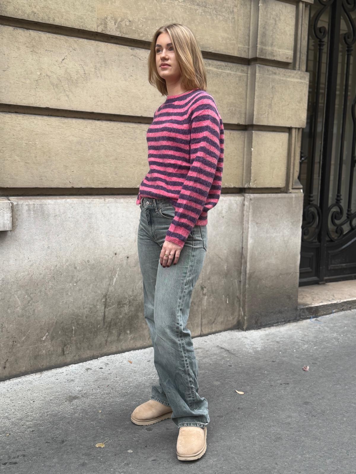 Streep trui paars roze