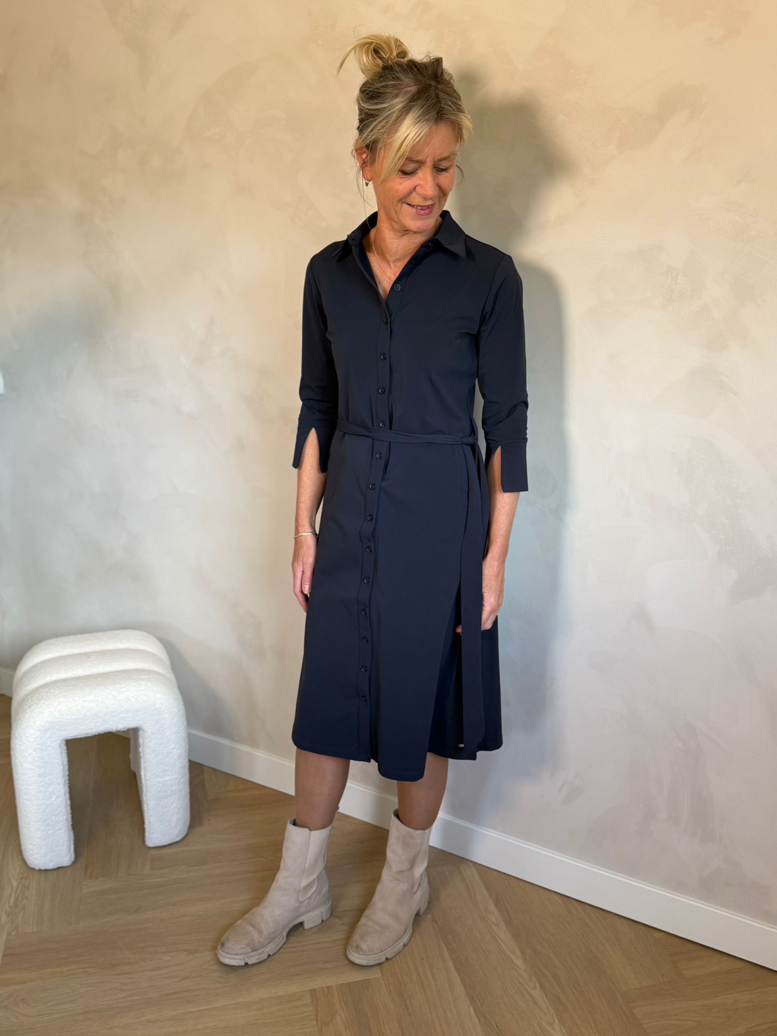 Mi Piace travel jurk drie kwart mouw blauw