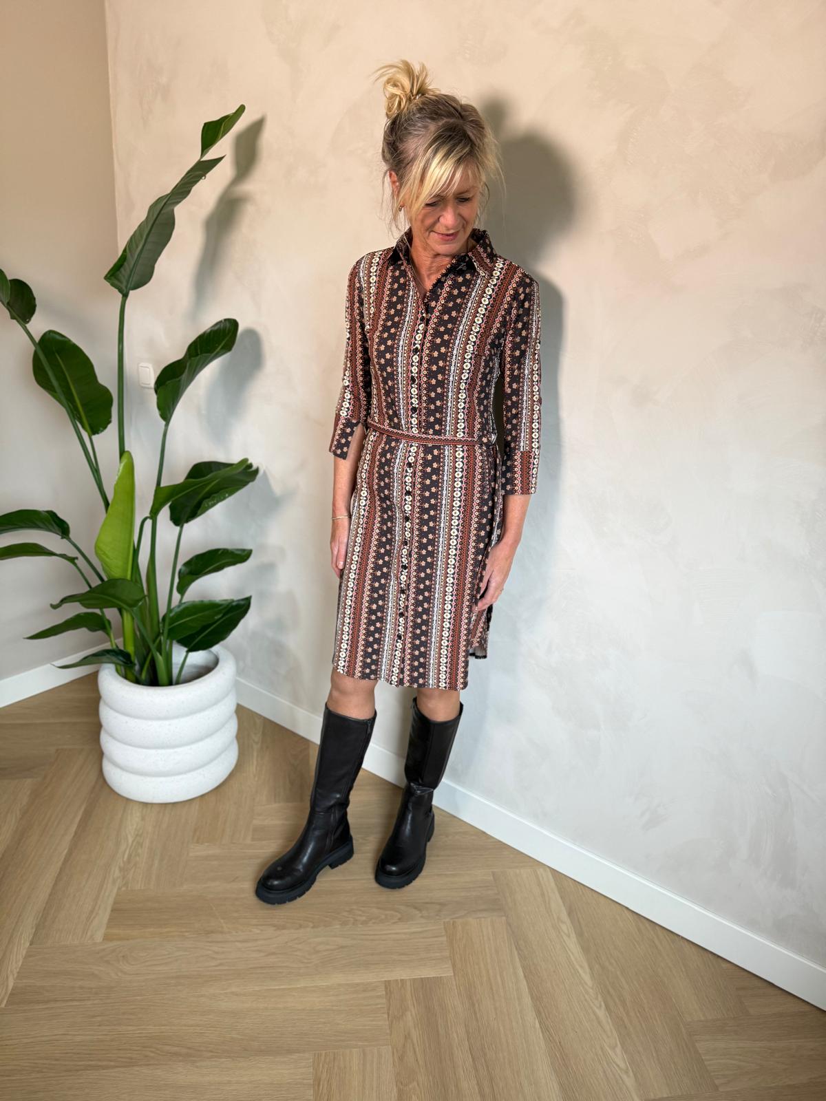 Mi Piace travel jurk drie kwart mouw boho print