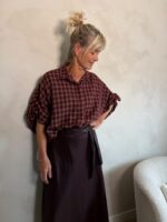 Amy ruit blouse aubergine